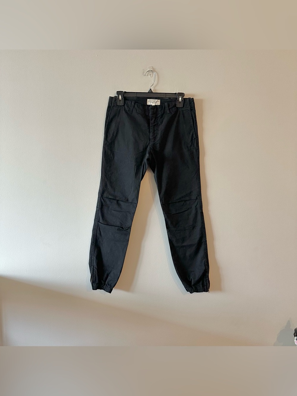 NILI LOTAN Cropped French Military Pants Ankle Zip Joggers Twill Cotton Black 2